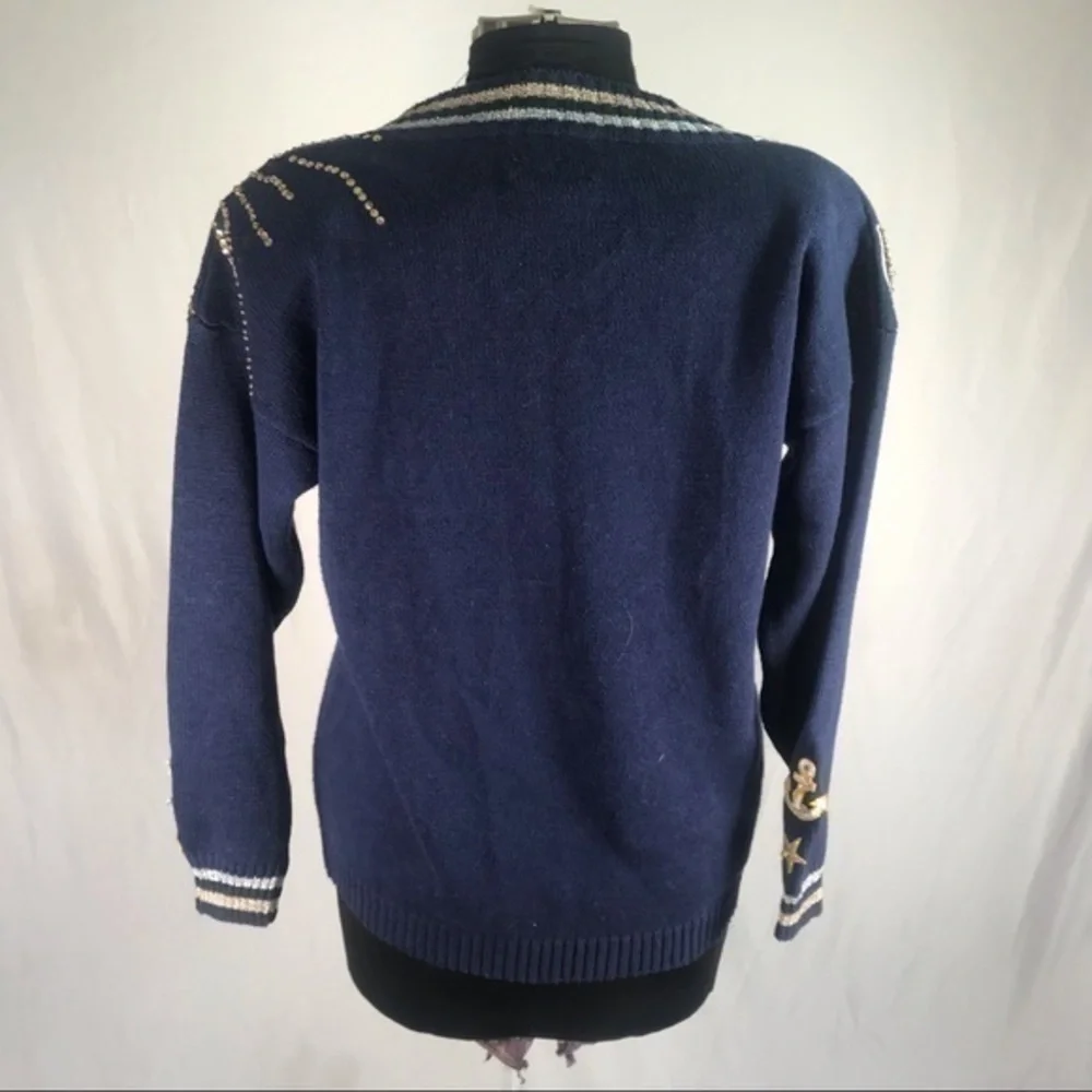 80’s Vintage ‘Joyce’ Nautical Theme Embellished V-Neck Sweater